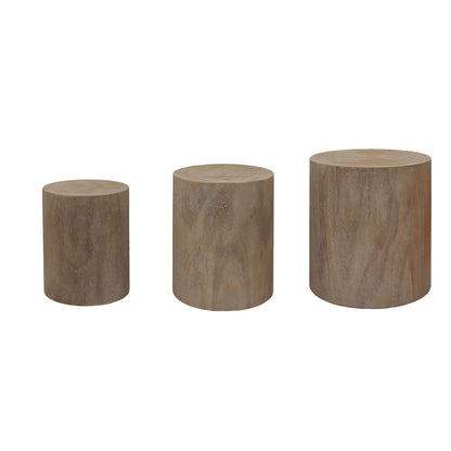 Round Wood Coffee Table Set - 3 Rustic Accent Tables for Living Room