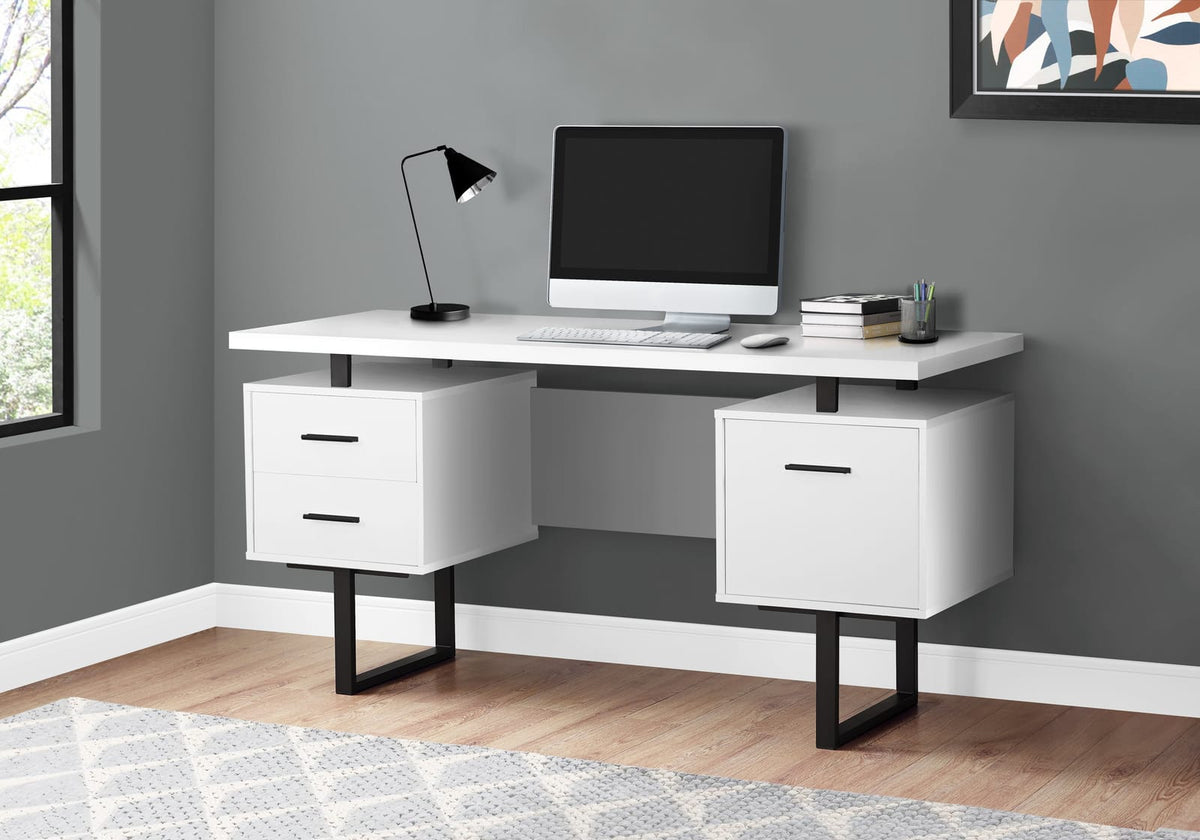 60" White Computer Desk with Storage Drawers