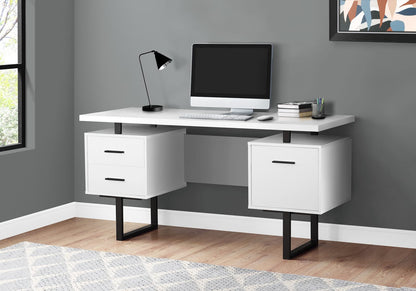 60" White Computer Desk with Storage Drawers