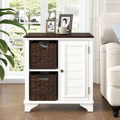 White MDF End Table with Baskets - 23.1" x 18.1"