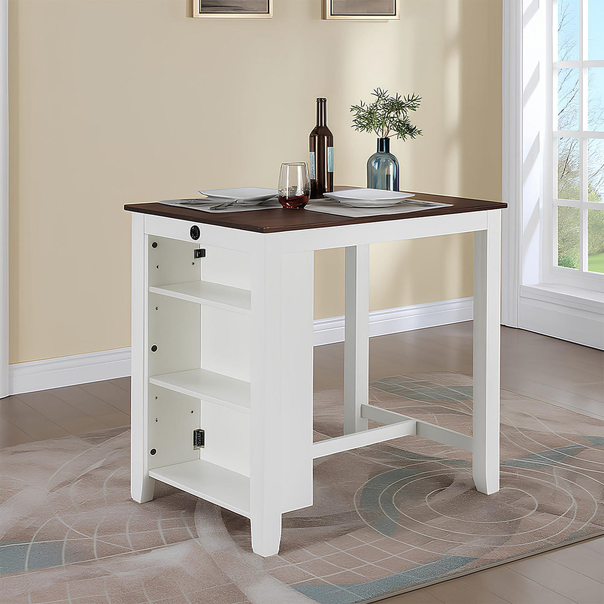2-Person Rectangular Dining Table with White MDF for Dining Room