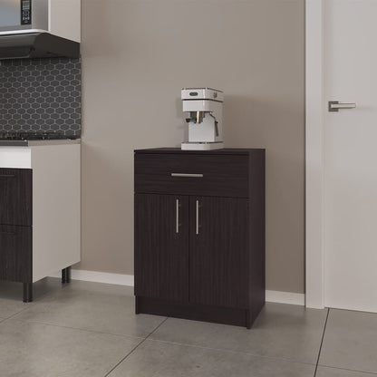 Black Engineered Wood Kitchen Storage Server with Utensil Drawer