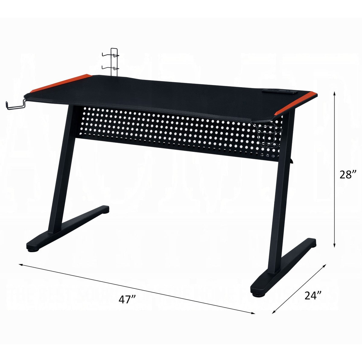 Black Red Gaming Table with LED Light and USB Charging Port