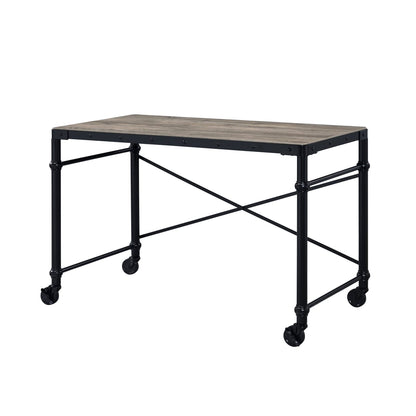 Oklarth Rustic Oak & Black Finish Writing Desk - Work From Home Office Desk