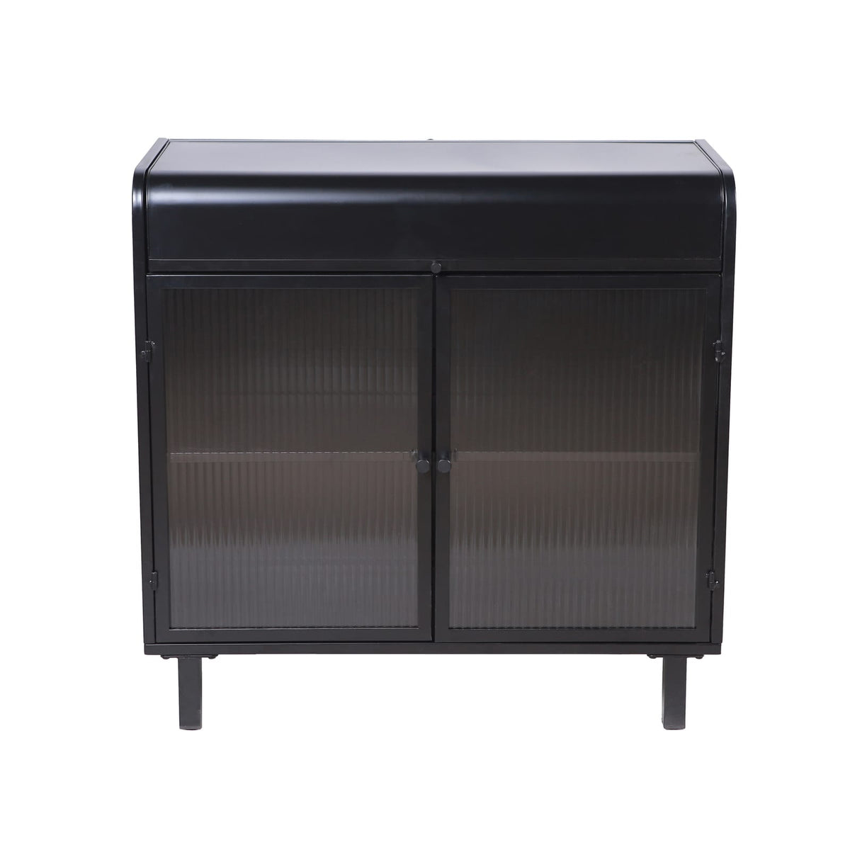 Antique Black Sideboard Buffet Cabinet - Steel & Glass Storage
