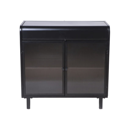 Antique Black Sideboard Buffet Cabinet - Steel & Glass Storage