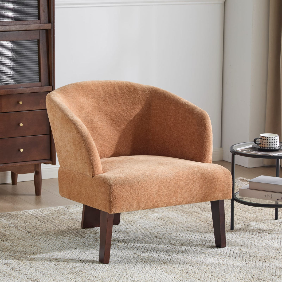 Pumpkin Orange Polyester Accent Chair - Small Modern Lounge Chair for Living Room