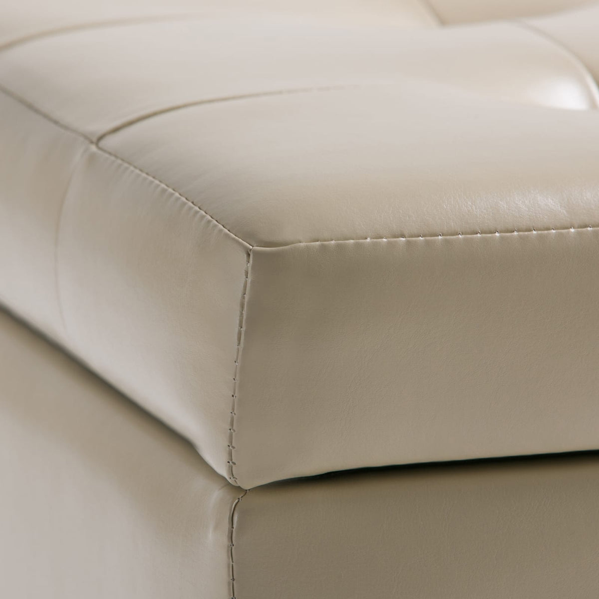 34 Inch Wide Storage Ottoman - Beige Faux Leather for Living Room