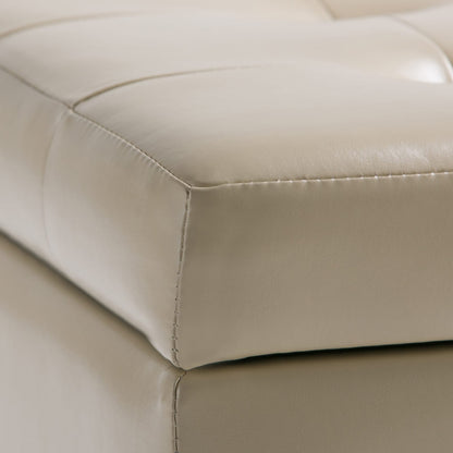 34 Inch Wide Storage Ottoman - Beige Faux Leather for Living Room