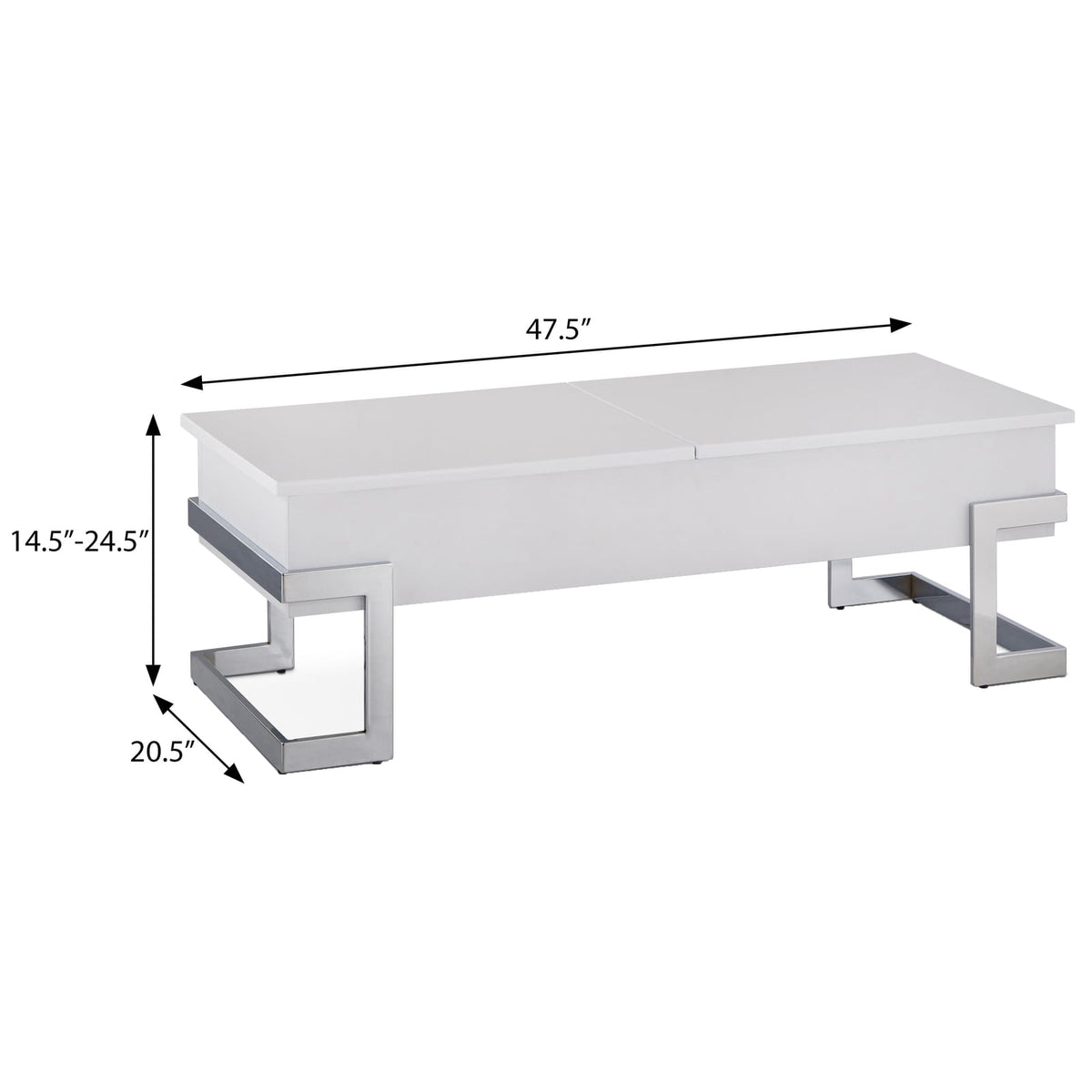 White Rectangular Wood Metal Coffee Table with Storage for Living Room