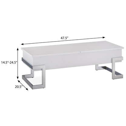 White Rectangular Wood Metal Coffee Table with Storage for Living Room