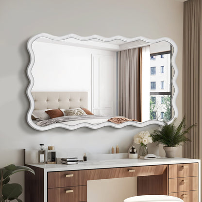 Solid Wood Wavy Rectangle Mirror - Natural Wood 40" x 28"