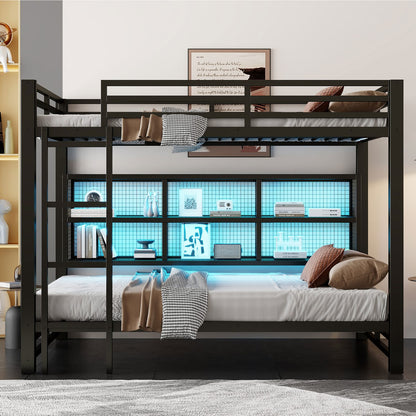 Queen Bunk Bed with Storage - Metal Black for Bedroom