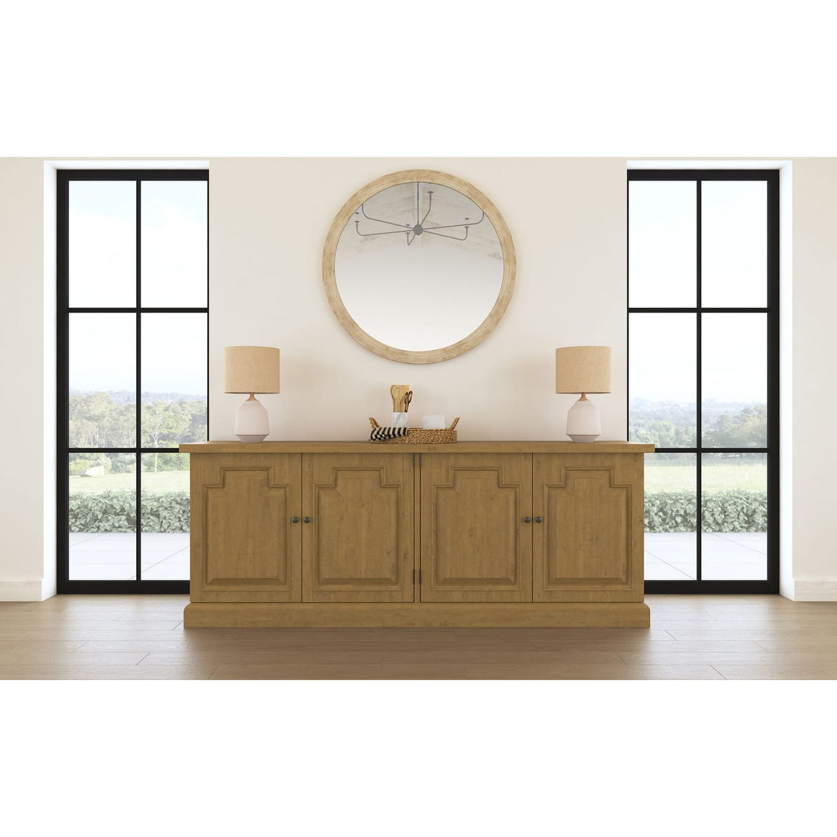Allende Rustic Honey 4-door Sideboard - Farmhouse Dining Storage
