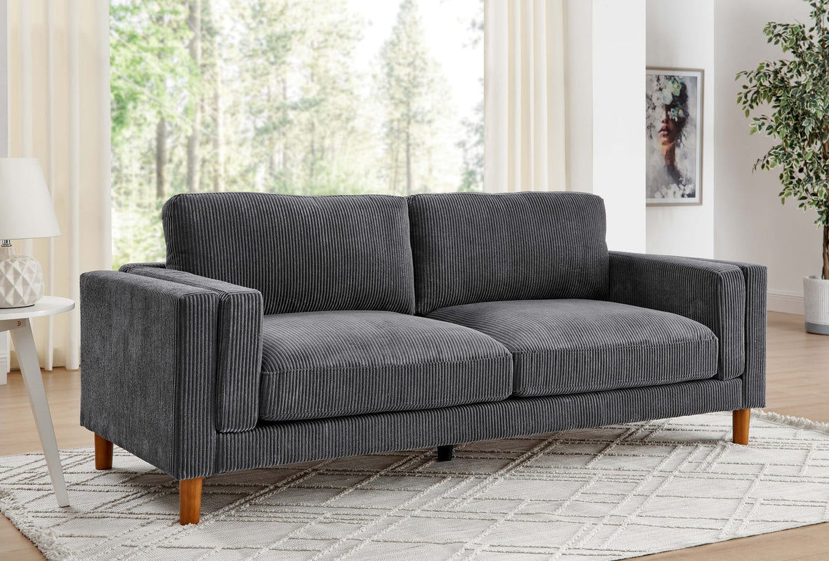 Dark Gray Corduroy 3 Seat Sofa - Modern Style for Living Room
