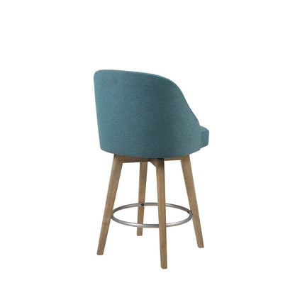 Blue Polyester Swivel Counter Stool for Dining Room Seating