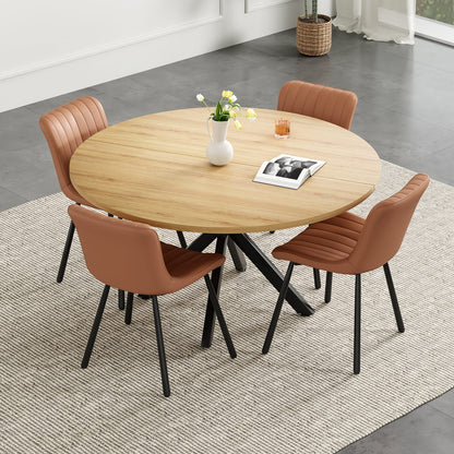 47 Inch Round Metal & Wood Dining Table - Natural