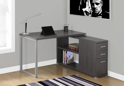 L Shape Computer Desk with Storage Drawers - Grey Laminate