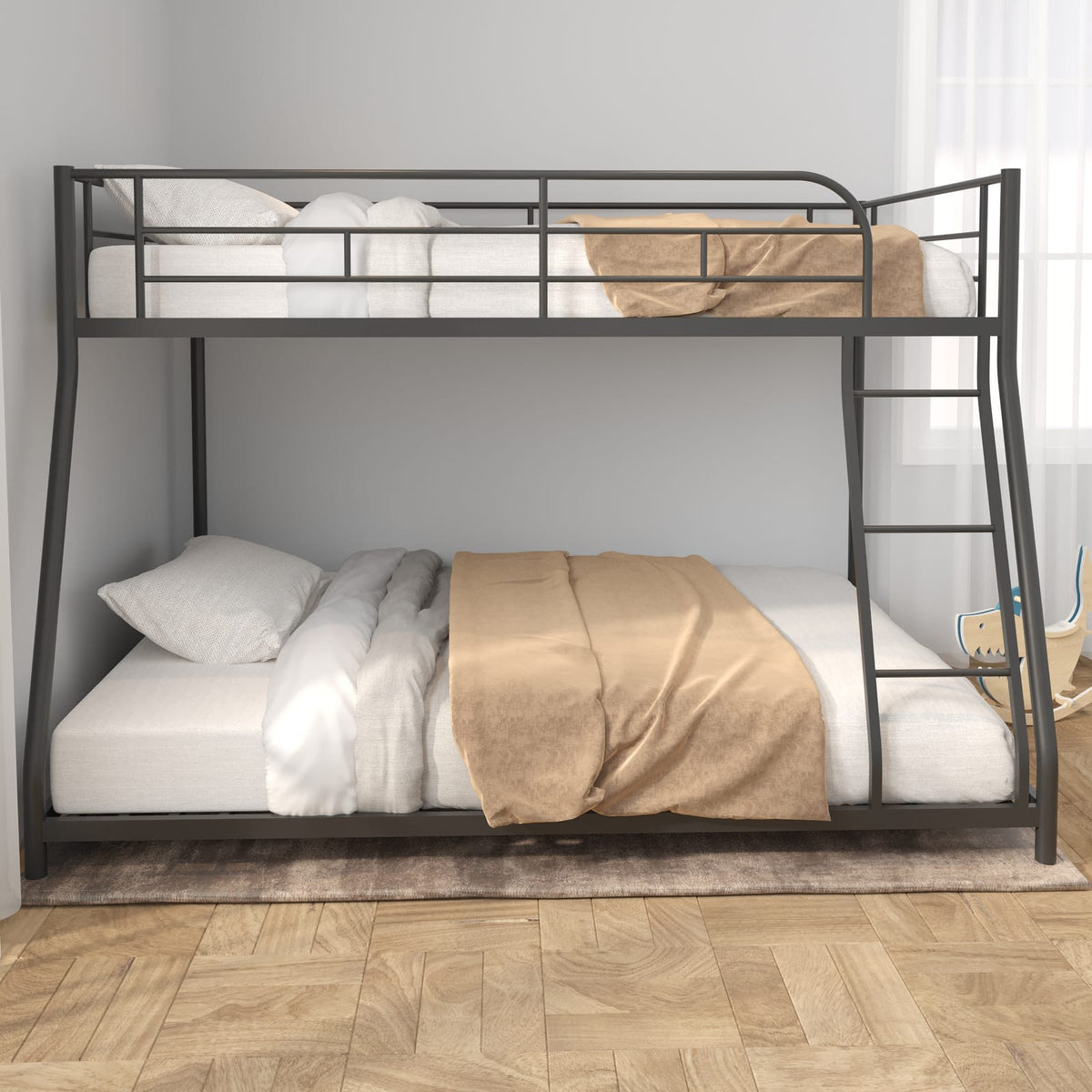 Full Size Bunk Bed with Twin Over Twin Metal Frame - Black