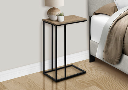 Taupe C-Shaped End Table with Metal Base for Living Room