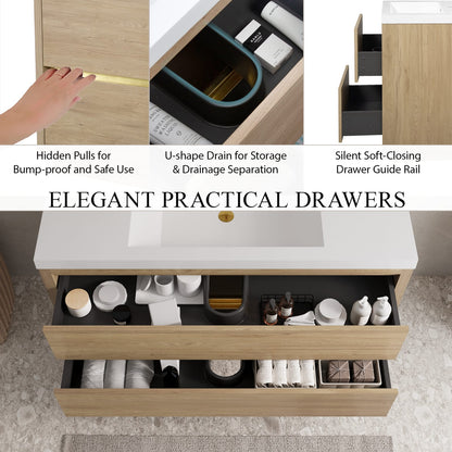 47" Oak Bathroom Vanity with Sink - Pre-Assembled Storage Cabinet