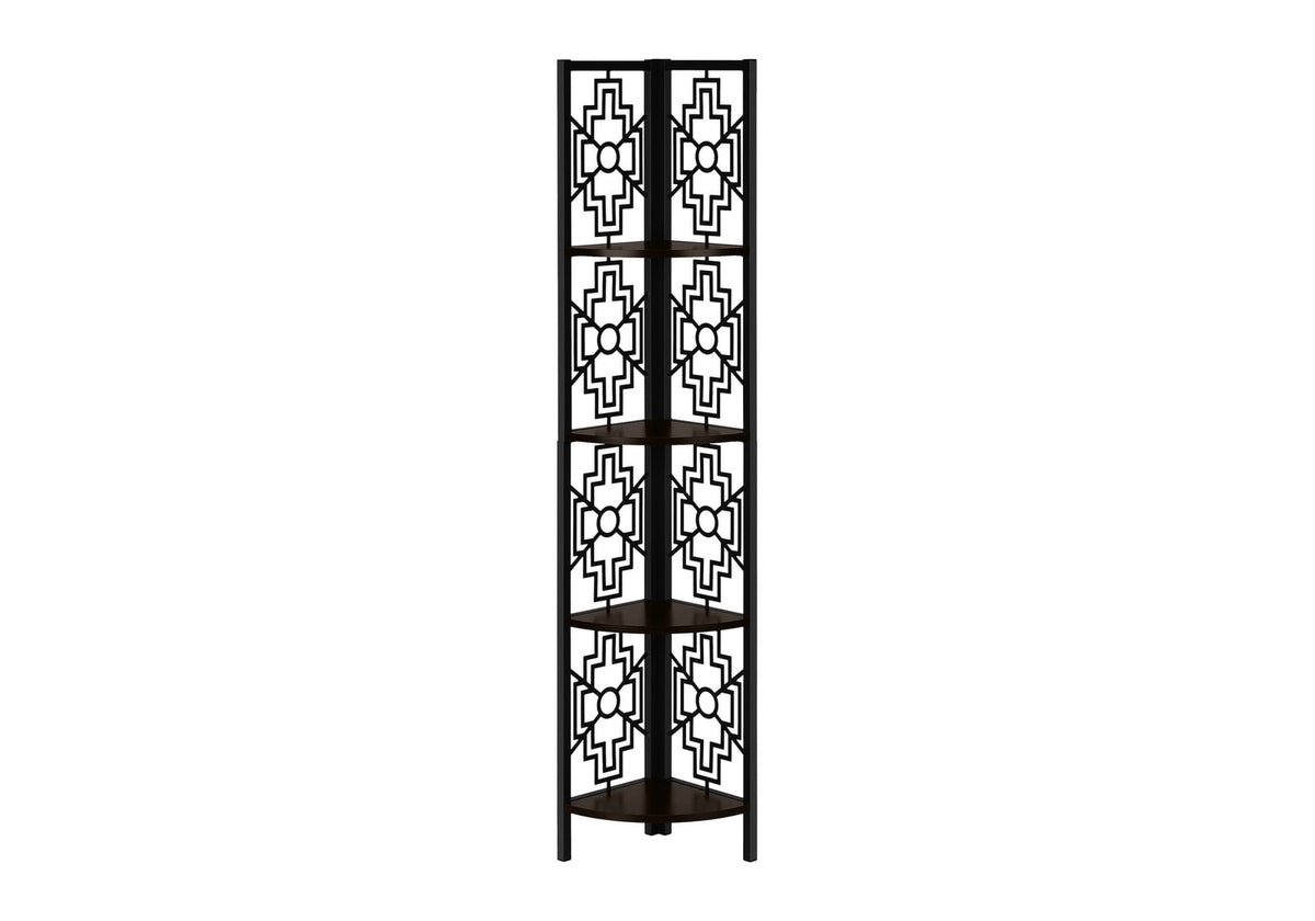 Espresso Metal Corner Bookcase with 4 Tier Wood Shelves for Living Room