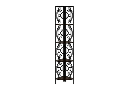 Espresso Metal Corner Bookcase with 4 Tier Wood Shelves for Living Room