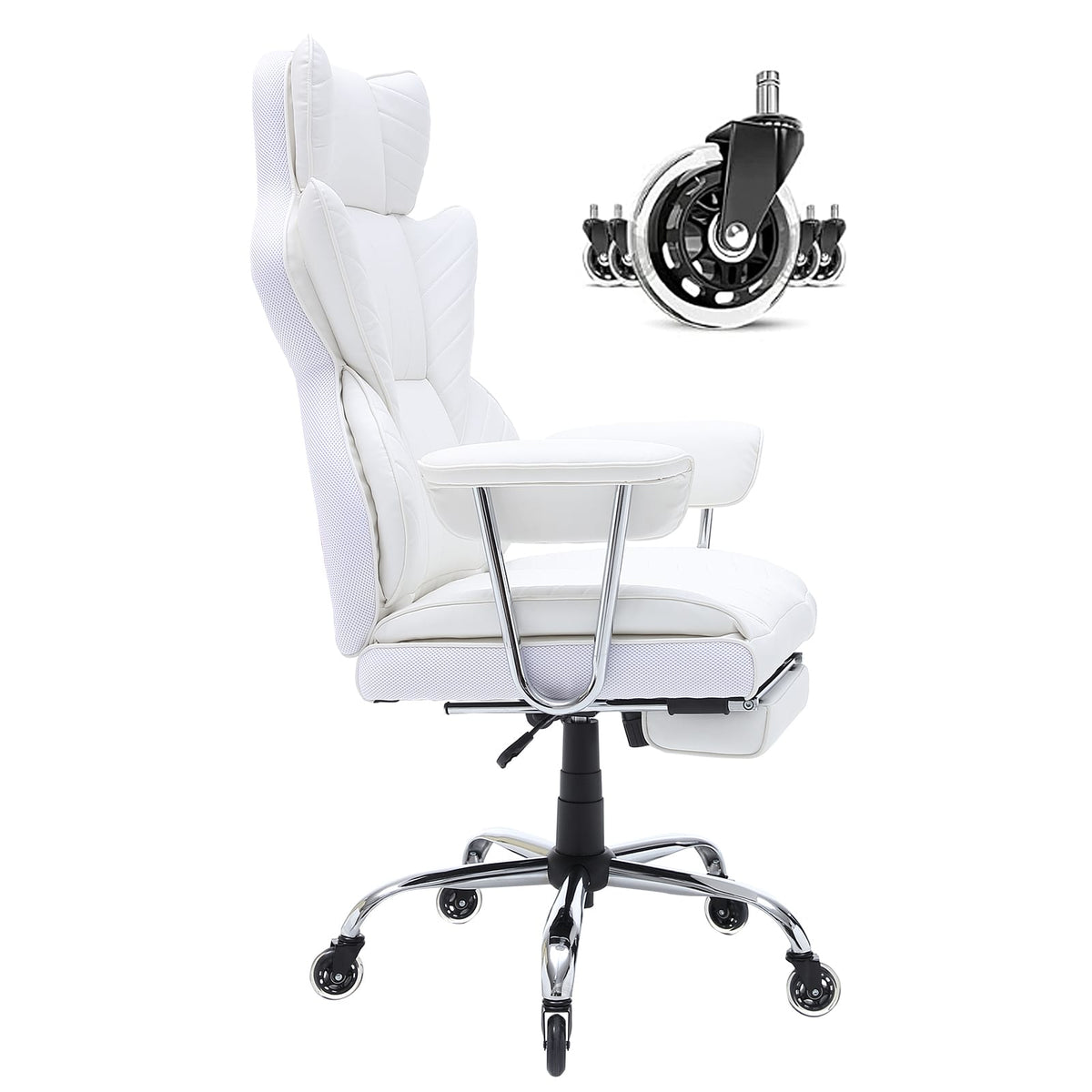 White Reclining Office Chair with Footrest - Ergonomic Support