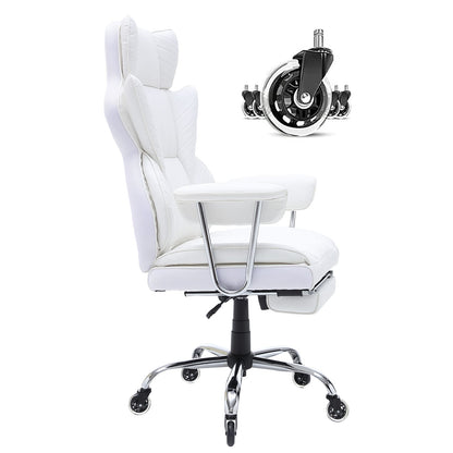 White Reclining Office Chair with Footrest - Ergonomic Support