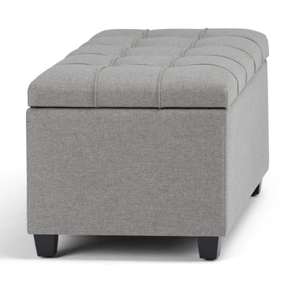 Gray Storage Ottoman Bench - 33" Wide Linen Fabric for Living Room