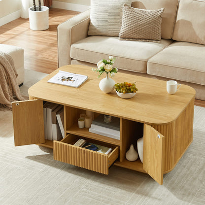 46.5" Natural MDF Coffee Table with Drawers & Storage for Living Room
