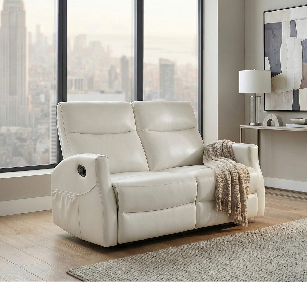 Beige Faux Leather Loveseat - 50.5" Modern Living Room Furniture