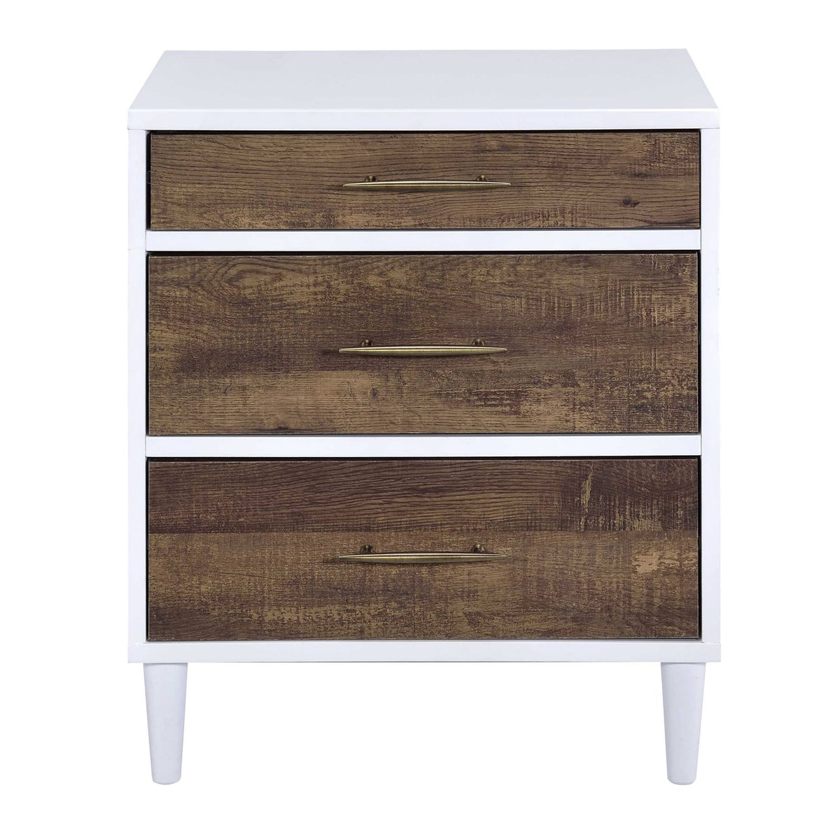 White and Weathered Oak 3-Drawer Accent Table for Living Room