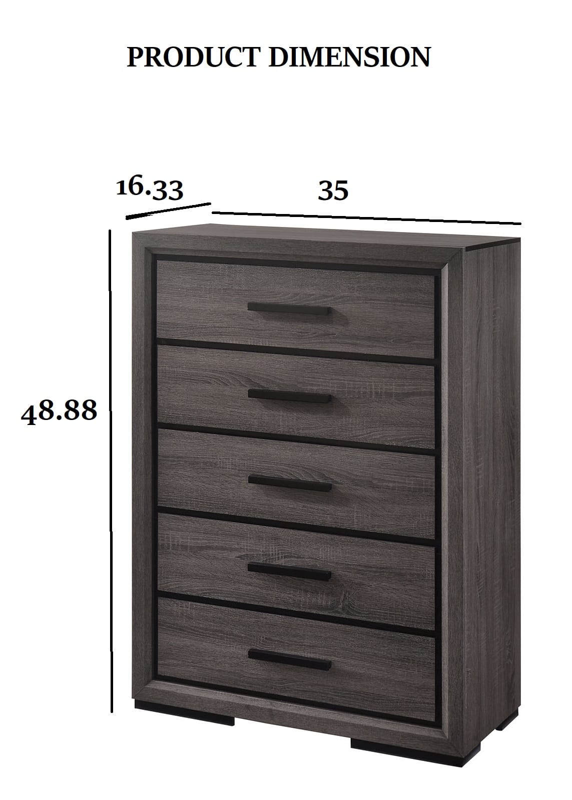 Contemporary Gray Paper Chest for Bedroom Storage with Black Trim