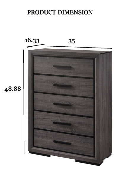 Contemporary Gray Paper Chest for Bedroom Storage with Black Trim