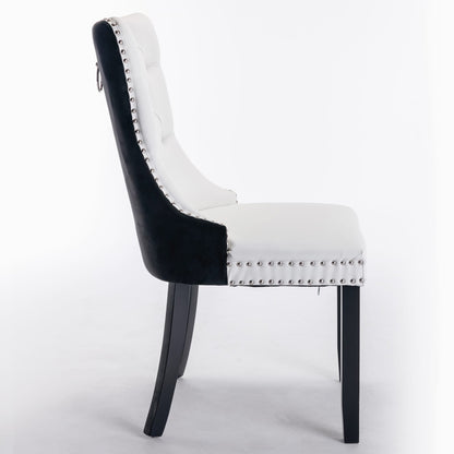 A&A Furniture Nikki Collection Dining Chairs - White+Black PU Leather Set of 2