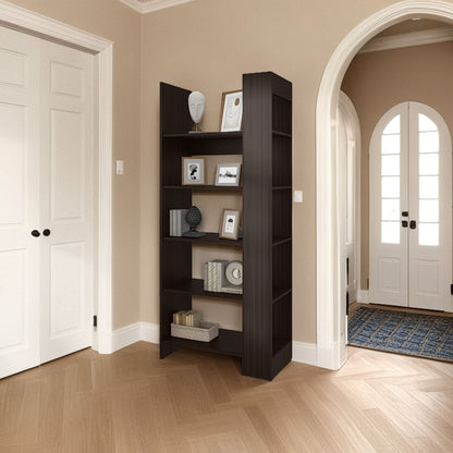 5 Shelf Walnut Open Bookcase - Living Room Storage