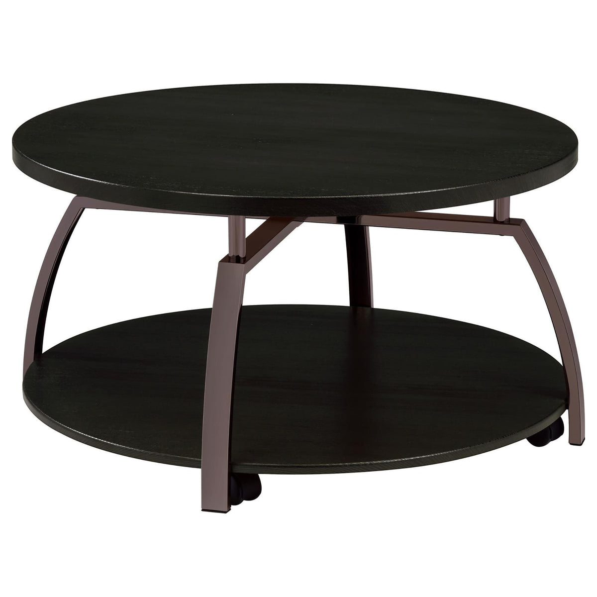 Dark Grey and Black Nickel Round Coffee Table - Modern Storage Design