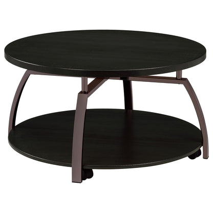 Dark Grey and Black Nickel Round Coffee Table - Modern Storage Design