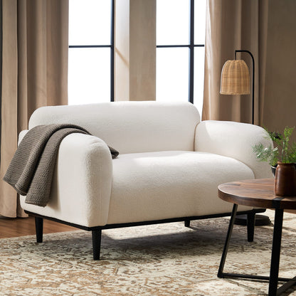 White Polyester Loveseat with Birch Wood Legs for Modern Living Room