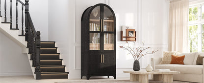 K&K 71" Tall Arched Kitchen Pantry Cabinet - Black