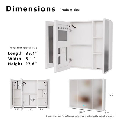 White Bathroom Medicine Cabinet - 3 Door Storage Mirror