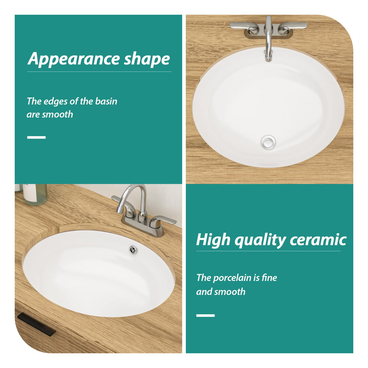 White Ceramic Oval Bathroom Sink - 18x15 Inch