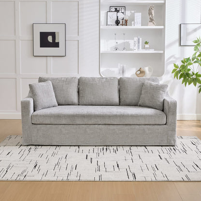 3-Seat Gray Chenille Oversized Sofa - Living Room Seating