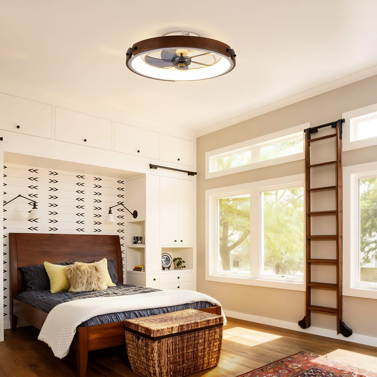 20 Inch Walnut Black Ceiling Fan with Lights Remote Control