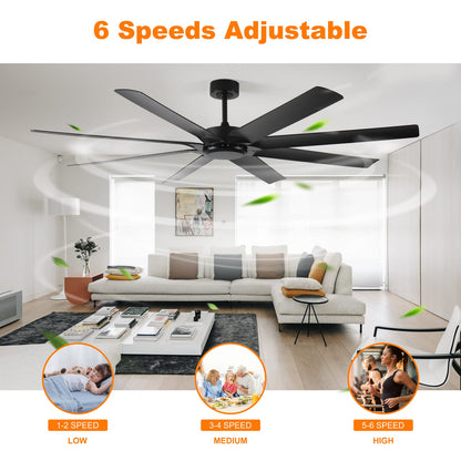 72 Inch Ceiling Fan Black - Quiet DC Motor, Remote Control
