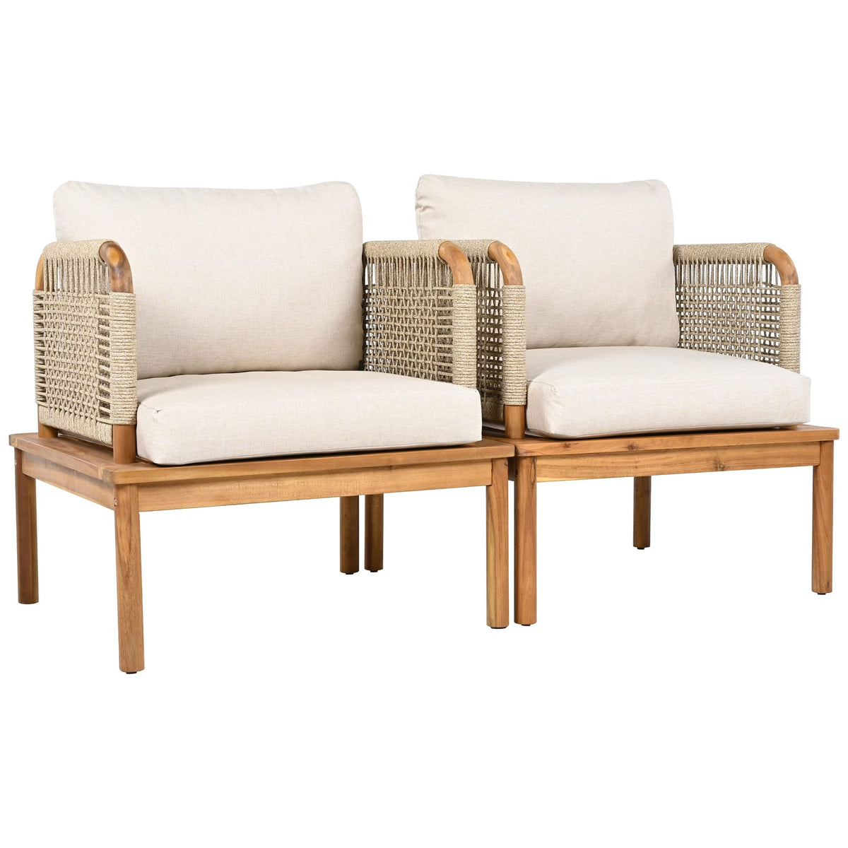 2 Person Acacia Wood Patio Seating Group Beige