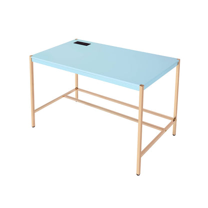 Gold Metal Writing Desk with USB for Compact Productivity Workspace for Home Office