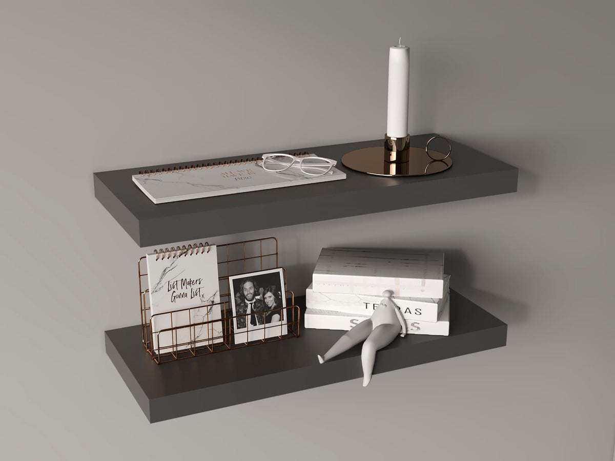 Grey Engineered Wood Floating Shelves - 2 Shelves for Living Room