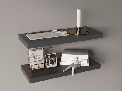 Grey Engineered Wood Floating Shelves - 2 Shelves for Living Room